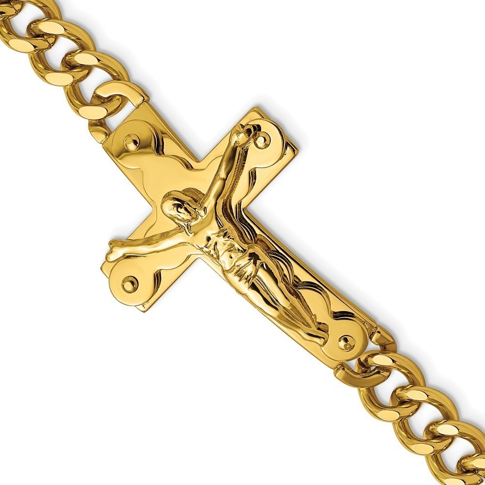 Chisel Stainless Steel Yellow IP-plated Crucifix 8.25 inch Bracelet